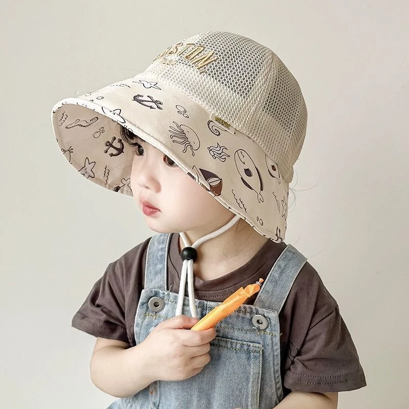 宝宝帽子春夏款婴儿遮阳帽儿童防晒帽大檐太阳网帽男童女童防晒帽