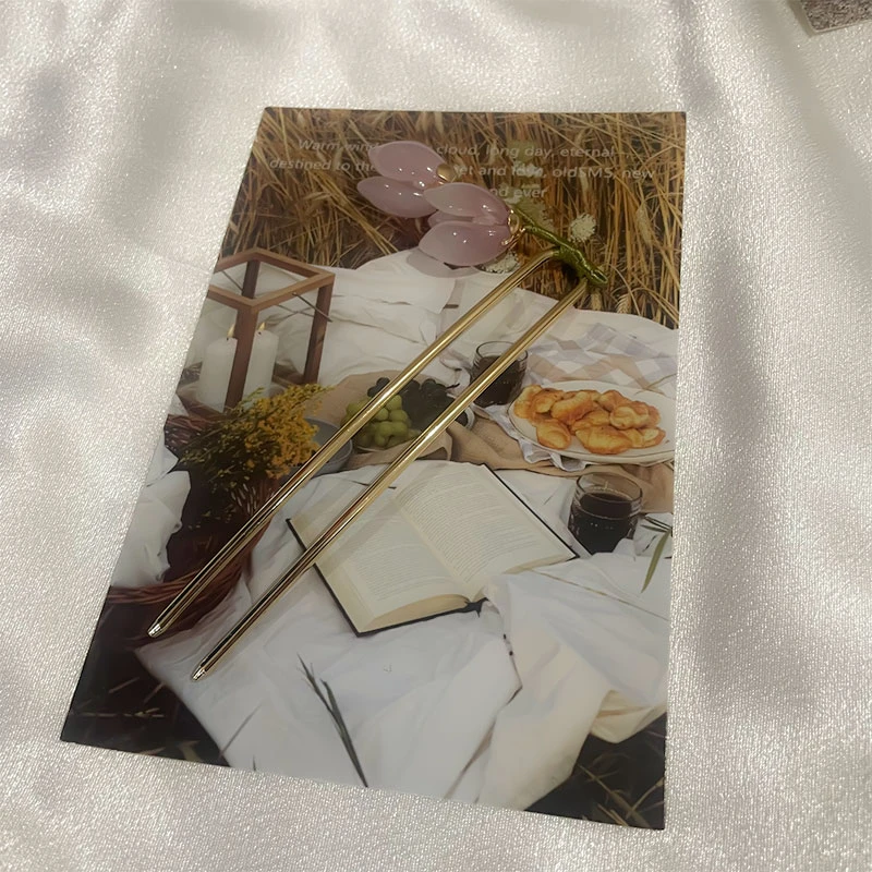 春夏郁金香花朵U型簪子女纯手工日常简约发簪后脑勺丸子头发饰品