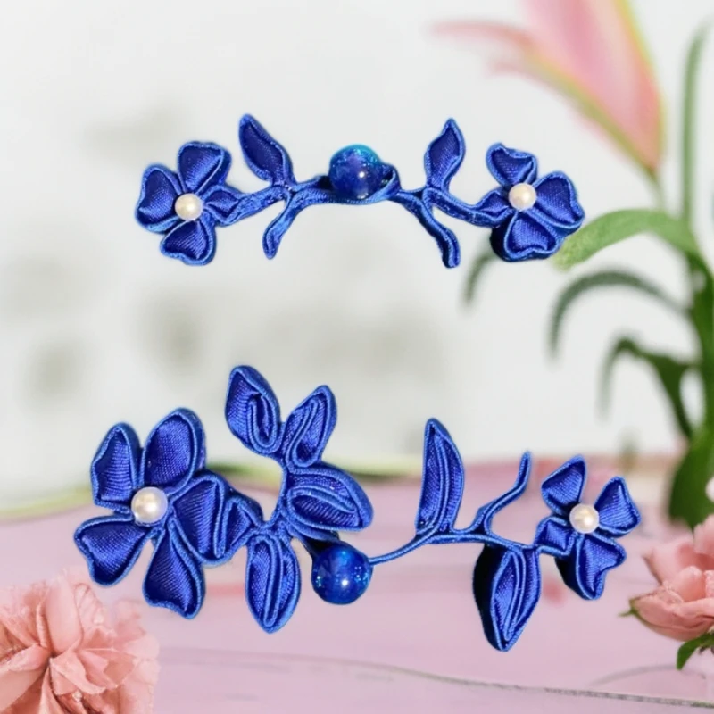 P0092新中式旗袍唐装扣子手工定制宝蓝色碎花套扣盘扣