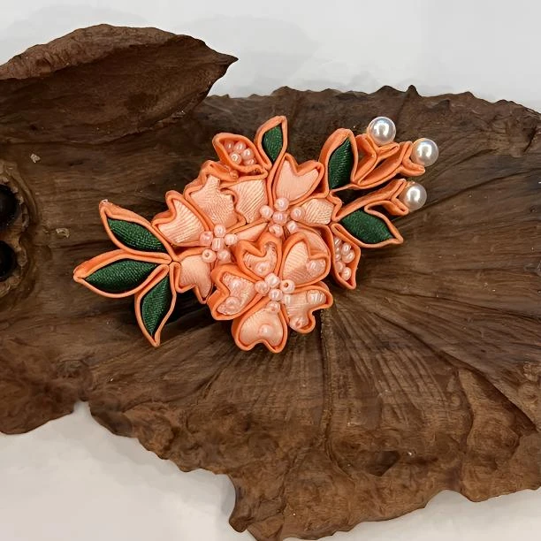 非金属布艺胸针 B059中式旗袍唐装扣子手工订制橘色花扣胸针