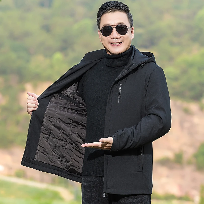 新款爸爸冬装外套中年男士棉衣加绒加厚保暖棉袄中老年冬季棉服