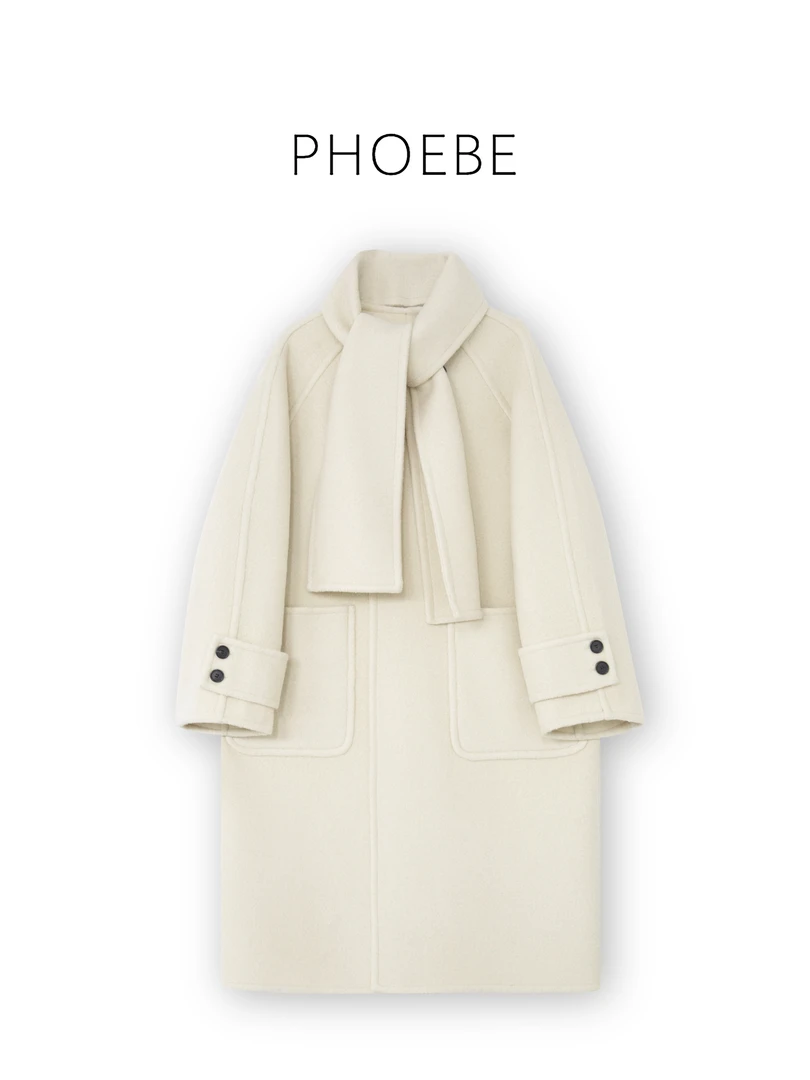 惊喜【布宜诺斯】PHOEBE叶姐 秋冬新款高级带围巾大衣H401040133A