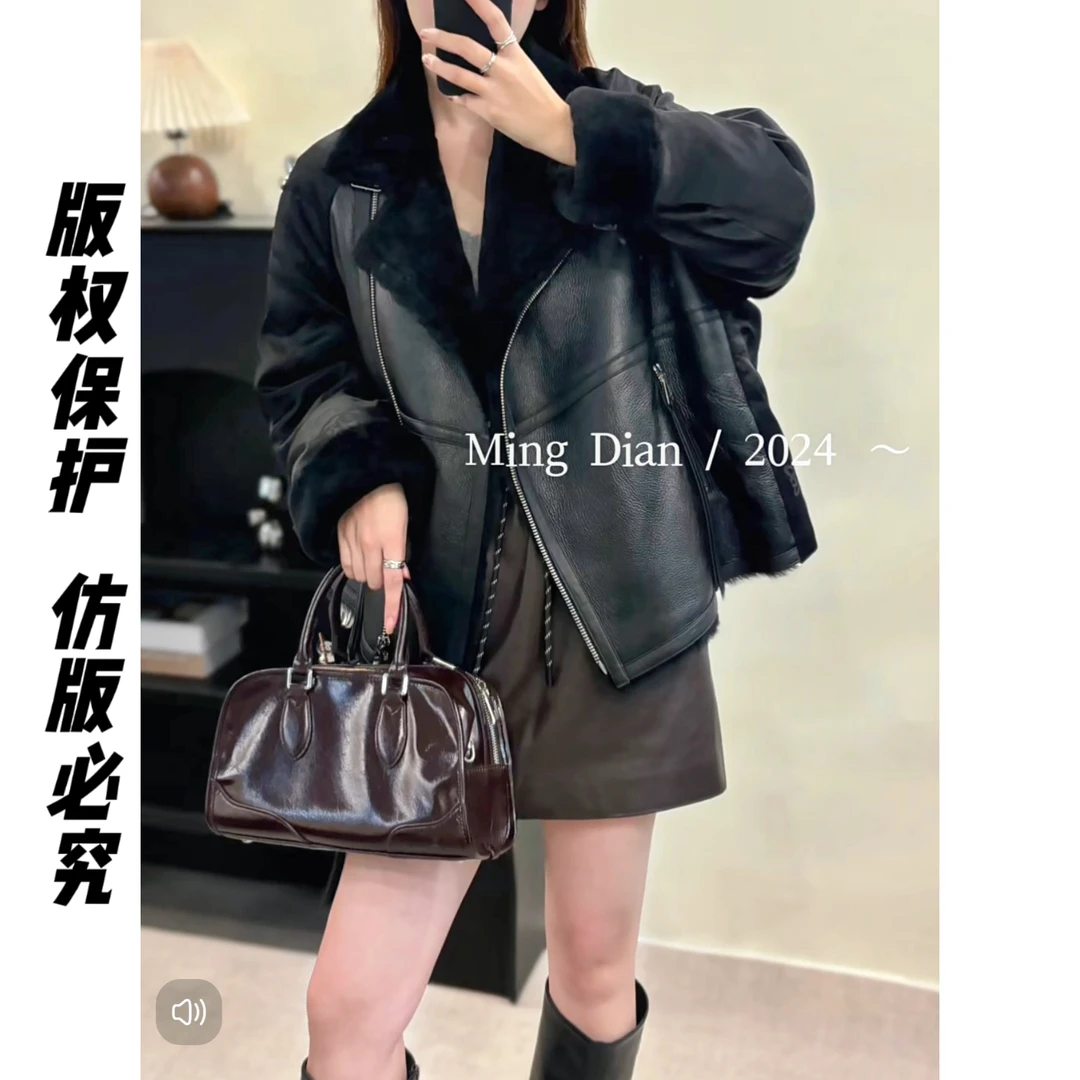 机车风设计师款 皮毛一体拼接鹅绒服 轻奢外套时尚气质休闲冬季