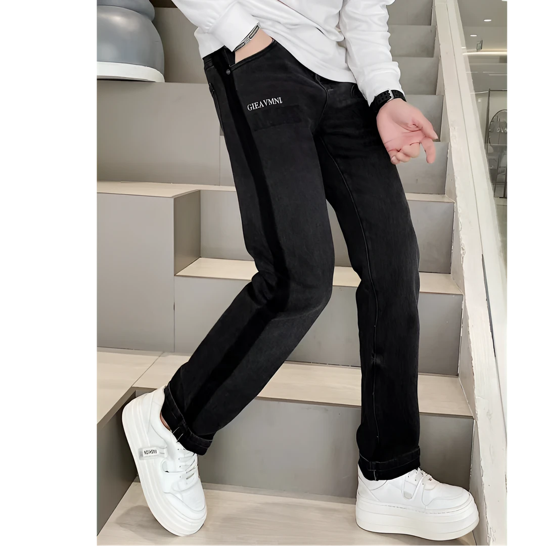 欧货刺绣黑灰男士潮流牛仔裤水洗时尚休闲百搭复古修身牛仔长裤