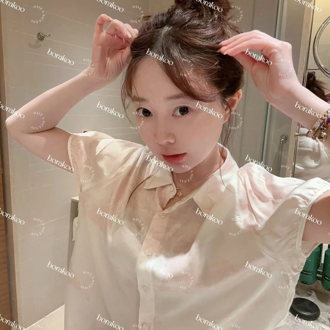 【BORAKOO】晕染超薄丝棉爽滑家居服套装（上衣+裤子）