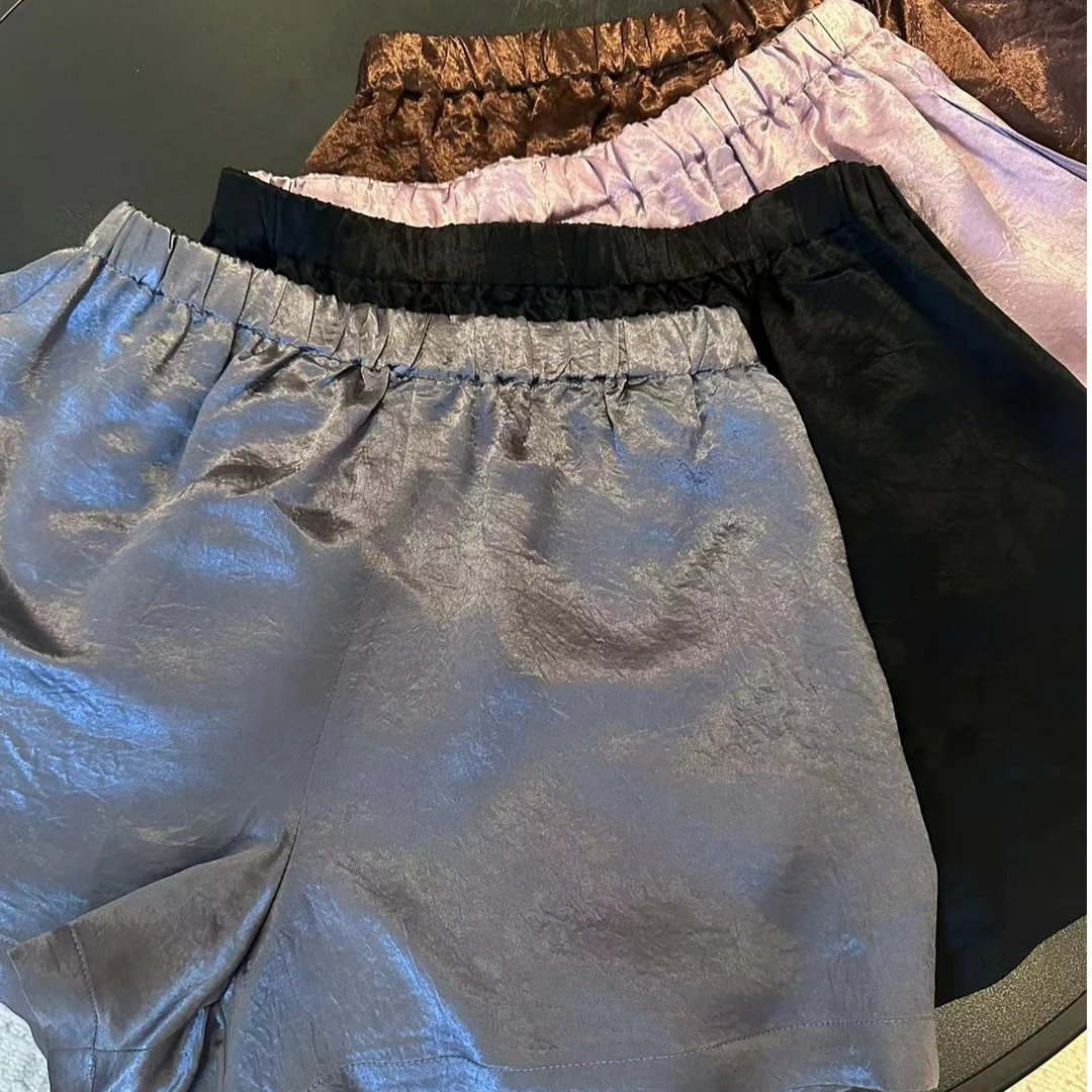 【BORAKOO】【现货】多色~中式褶皱醋酸松紧腰短裤