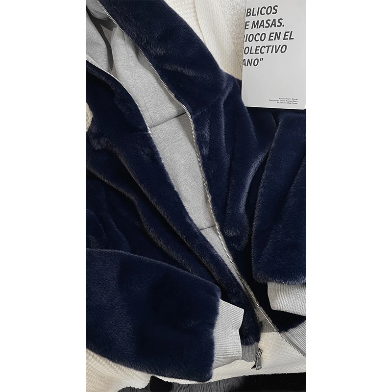 【序77专属】冬季新品复古正反两穿毛绒套装连帽外套休闲运动长裤