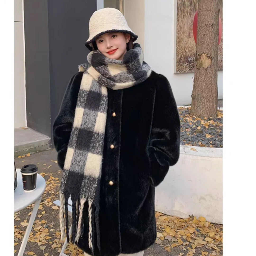 2024冬季环保毛毛外套中长款韩版毛绒加厚（衣长75-80cm）