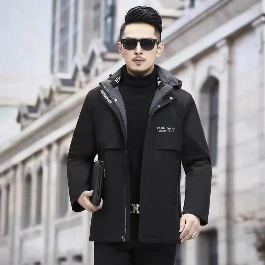 2024冬季高端商务兔毛可拆卸男士派克服外套