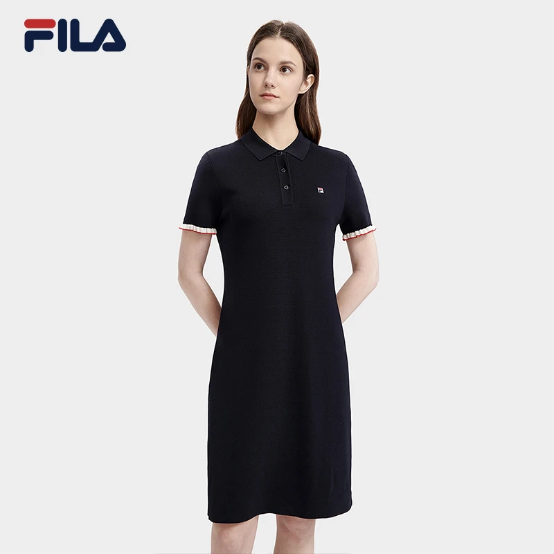 【优雅风】FILA/斐乐女士夏新款时尚百搭休闲简约翻领运动款连衣裙