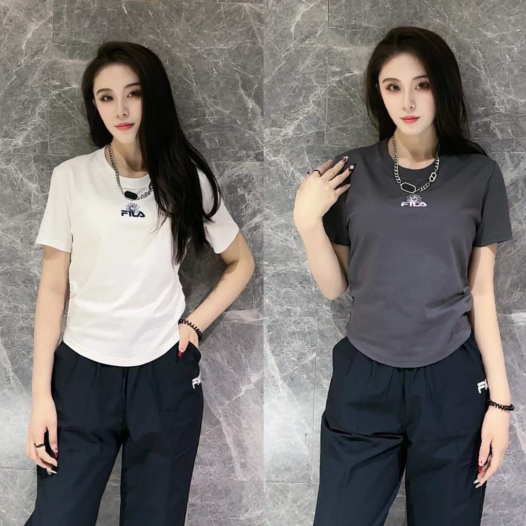 【杨幂同款】FILA/斐乐女装夏日显瘦简约出游百搭圆领潮流款短袖T恤