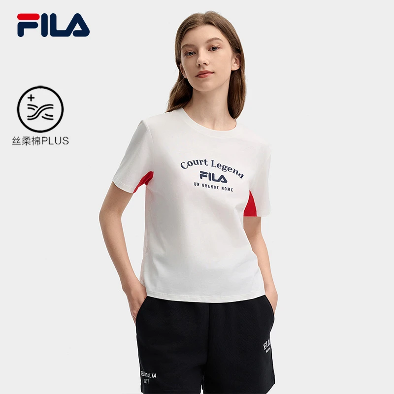 【百搭简约】FILA/斐乐女士夏季透气时尚多彩舒适圆领针织款短袖T恤