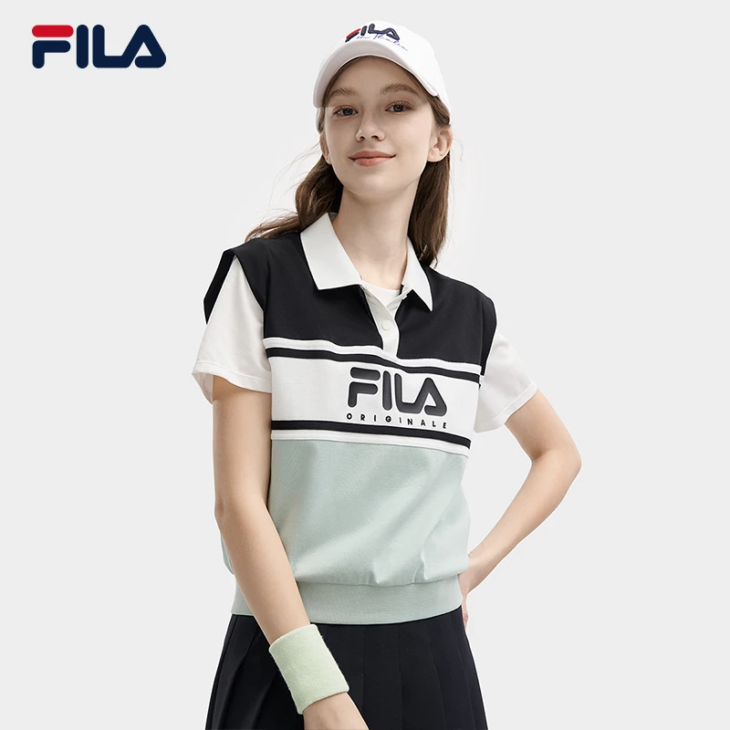 【杨幂同款】FILA斐乐女士经典撞色拼接透气无袖polo衫 F11W429109F