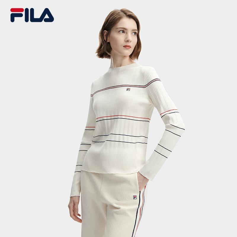 Fila/斐乐 女士秋冬时尚休闲经典条纹运动修身优雅圆领卫衣上衣