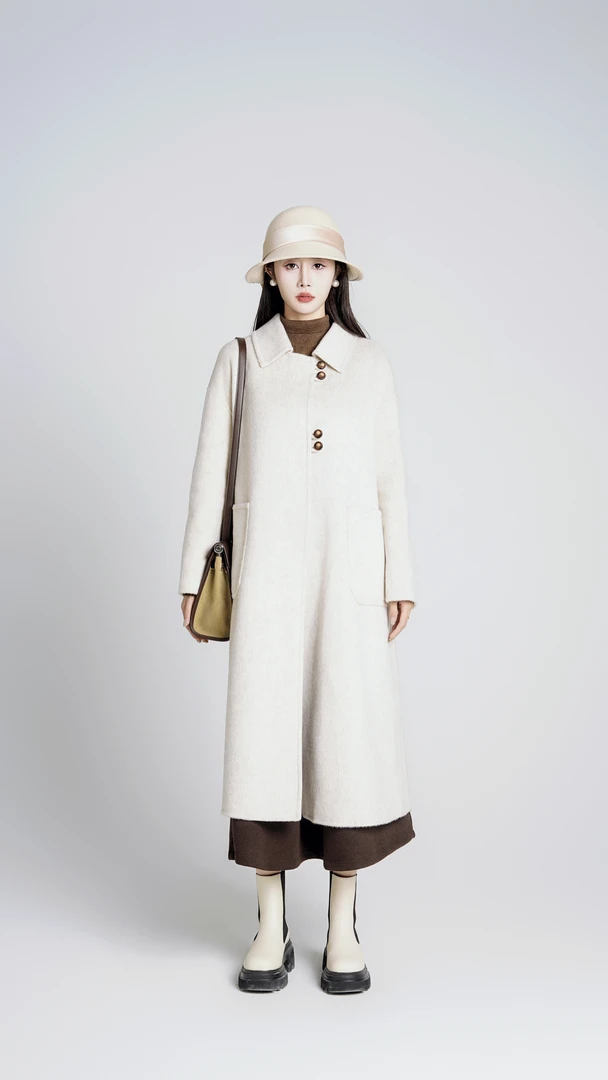 嫣美人#536宽松羊毛大衣2023新款长款毛呢外套