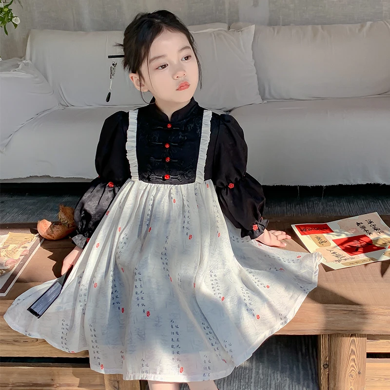 奶油家女童新中式连衣裙儿童汉服春装2024新款女孩长袖洋气公主裙