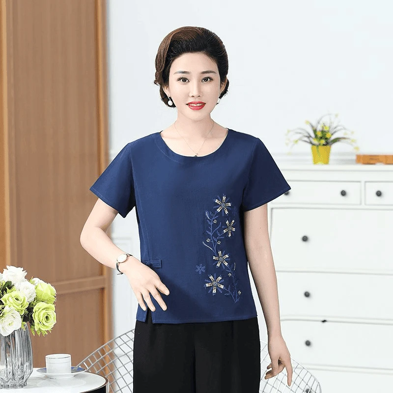 中老年女装洋气妈妈时尚套装中年妇女大码宽松上衣短袖T恤两件套