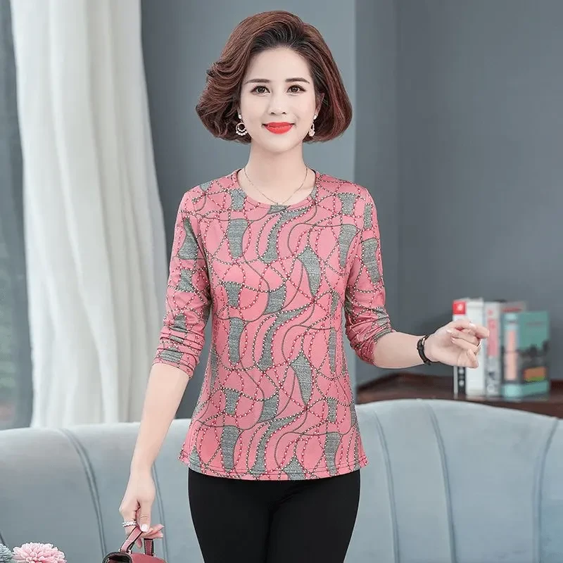 1140中年女妈妈装春装长袖小衫T恤高打底衫春秋上衣D2-4-3大码