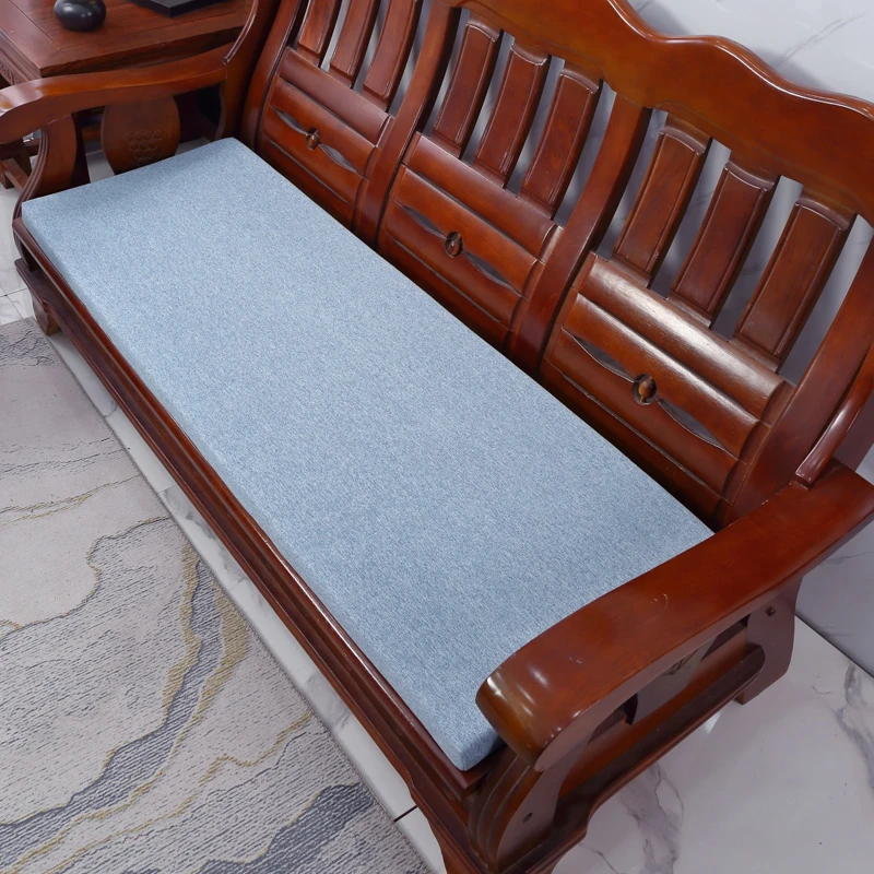 秋冬季纯色仿亚麻红木实木沙发坐垫海绵垫加厚防滑可拆洗垫子座垫