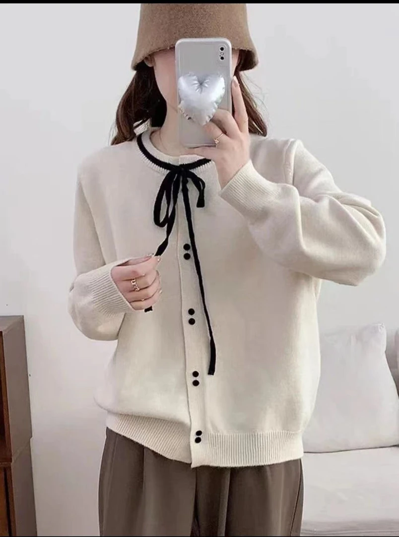 【气质抽绳开衫】春秋新款时尚百搭韩版气质显瘦针织抽绳开衫402