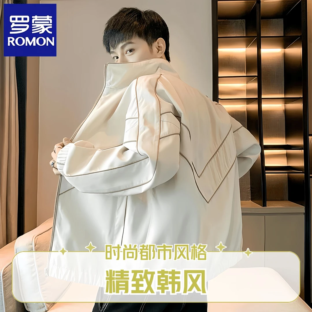 Romon/罗蒙春秋季夹克男士外套上新立领褂子潮牌宽松衣服男上衣潮