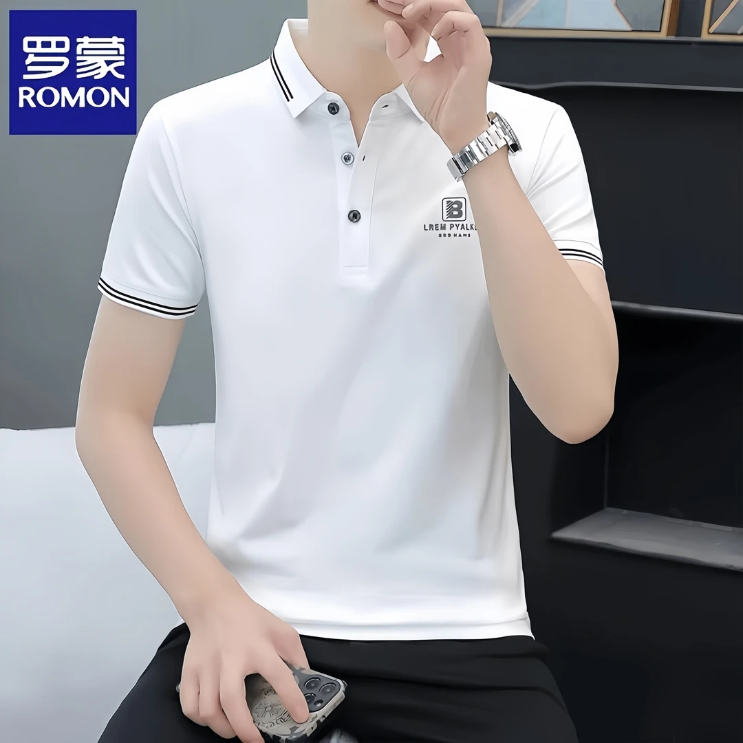 Romon/罗蒙夏季薄款半袖潮流翻领男士百搭短袖T恤休闲韩版POLO衫