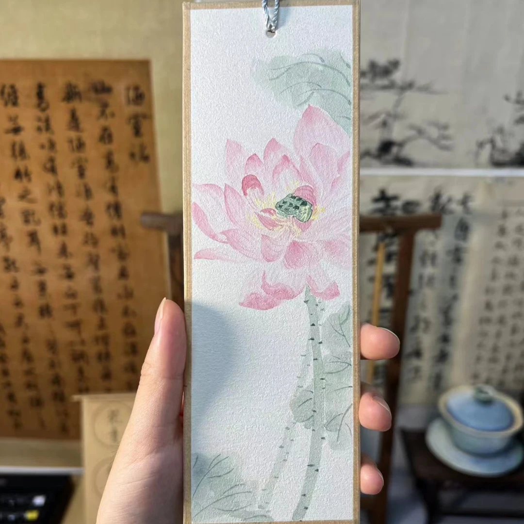 纯手绘国画书签｜带流苏花卉书签定制专拍（6*18cm）