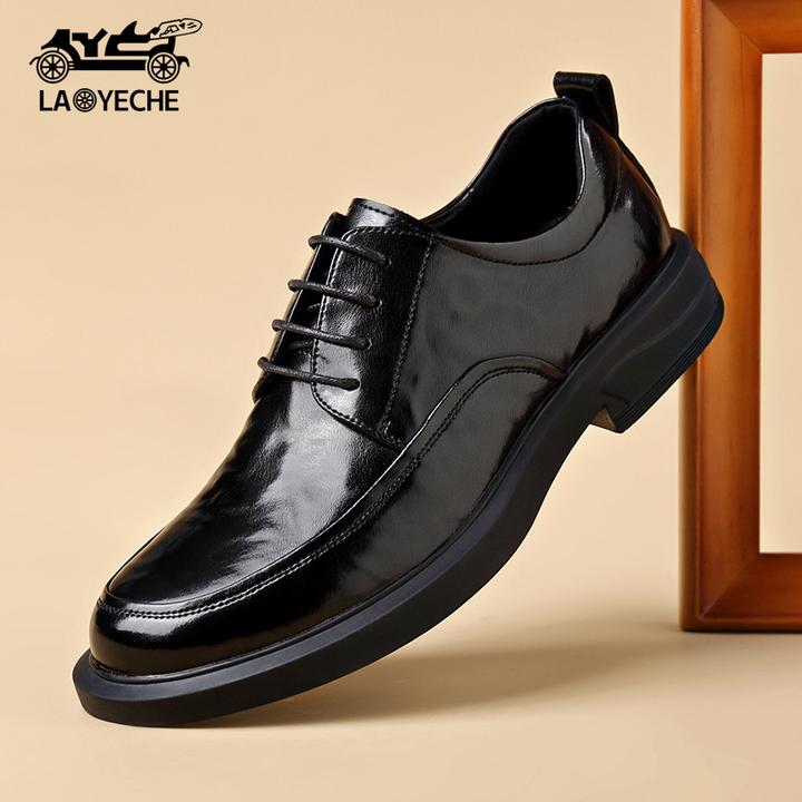 老爷车休闲男皮鞋男士皮鞋百搭透气黑色潮流英伦系带休闲男皮鞋