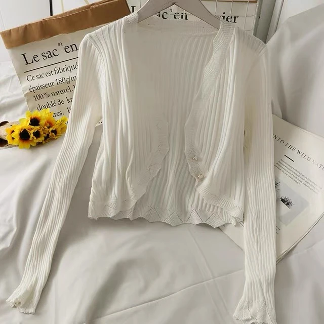 千语栀【落花为信】冰丝针织开衫女薄款外套防晒罩衫短款外穿小罩衫