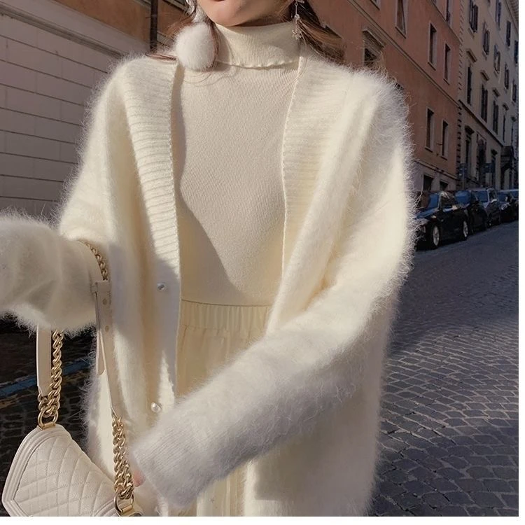 千语栀【南巷云舒】秋冬氛围感洋气温柔针织开衫外套慵懒中长款秋冬