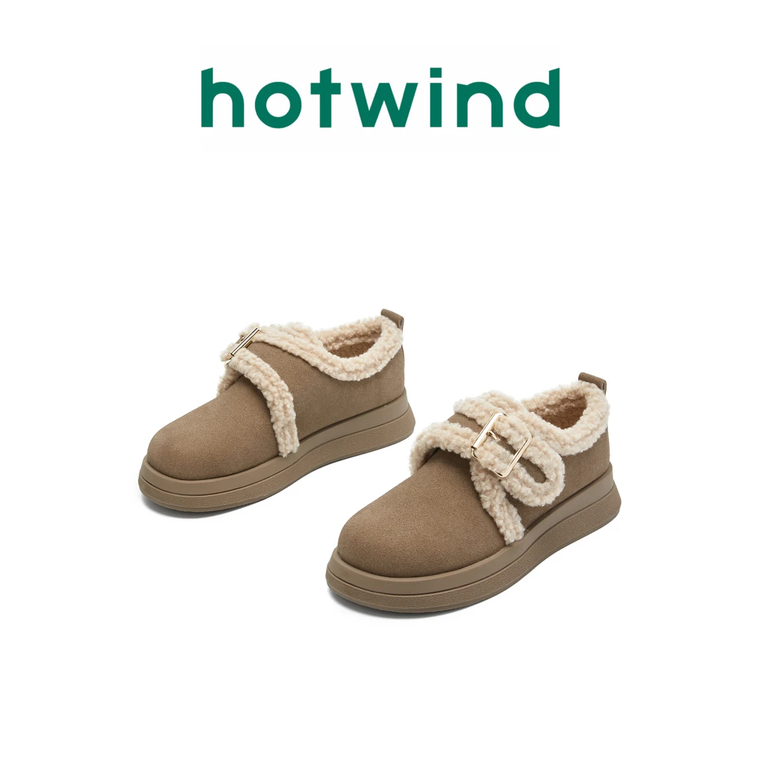 Hotwind/热风加绒休闲鞋女2025秋冬新款加厚棉鞋百搭勃肯鞋