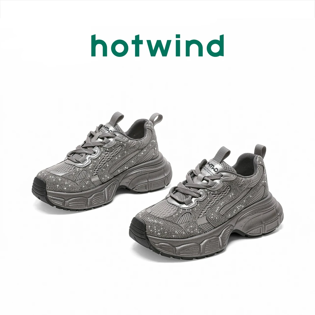 Hotwind/热风休闲鞋2025新款时尚百搭透气厚底网面夏季潮流老爹鞋