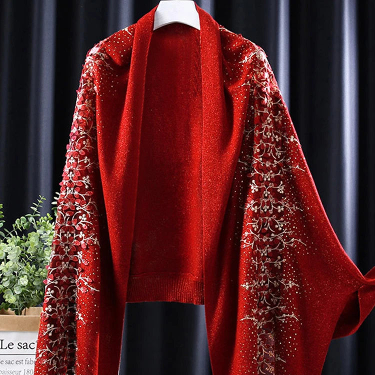 喜婆婆喜妈妈婚礼披肩秋冬季毛呢超大尺寸酒红婚礼平常两用披肩