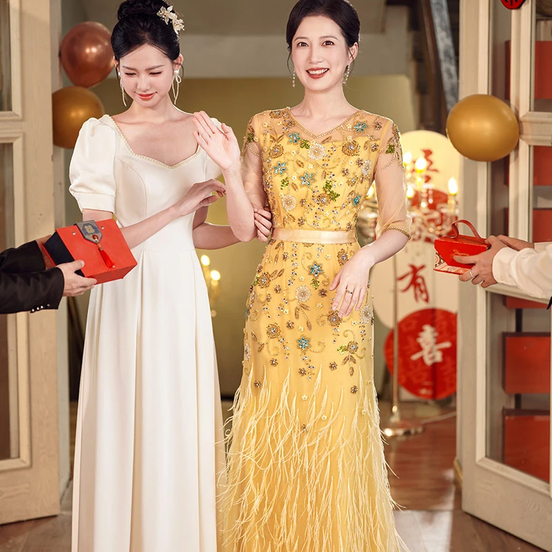 6008晚礼服裙女2024新款高级感宴会大气演出主持人轻奢气质连衣裙