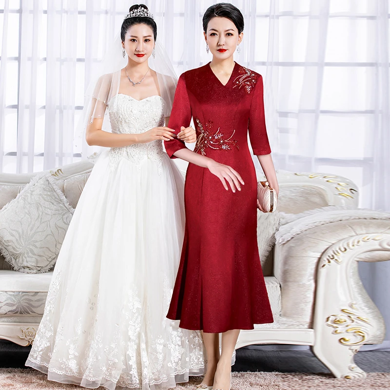 5615高端洋气喜大码婚宴服中国风气质优雅修身显瘦宴会婚宴晚礼服