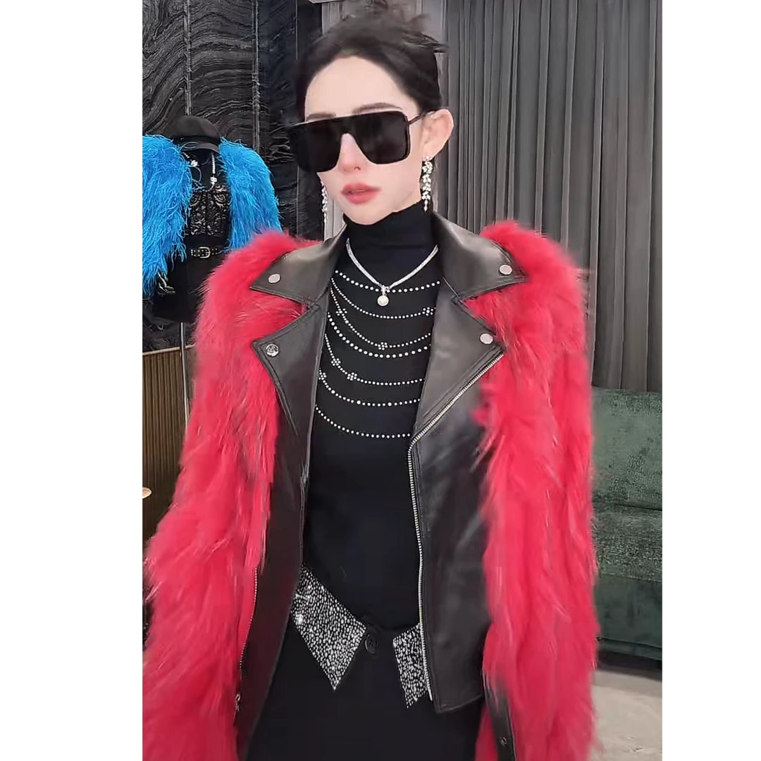 法模FRENCH MODEL畑畑.2023冬装拼接皮气质草外套女装 41250439