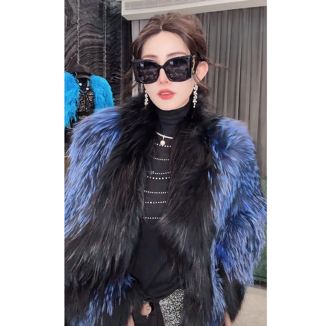 FRENCH MODEL 畑畑. 2024冬装时尚高端渐变色草外套女装 41050066