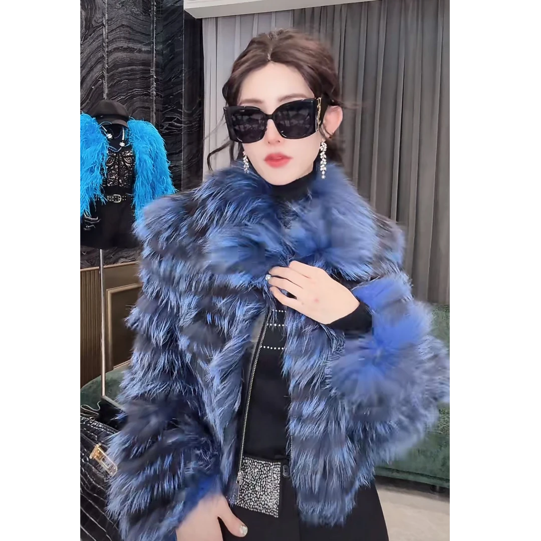 FRENCH MODEL 畑畑.2024冬季高端条纹层次草外套女装 41050123