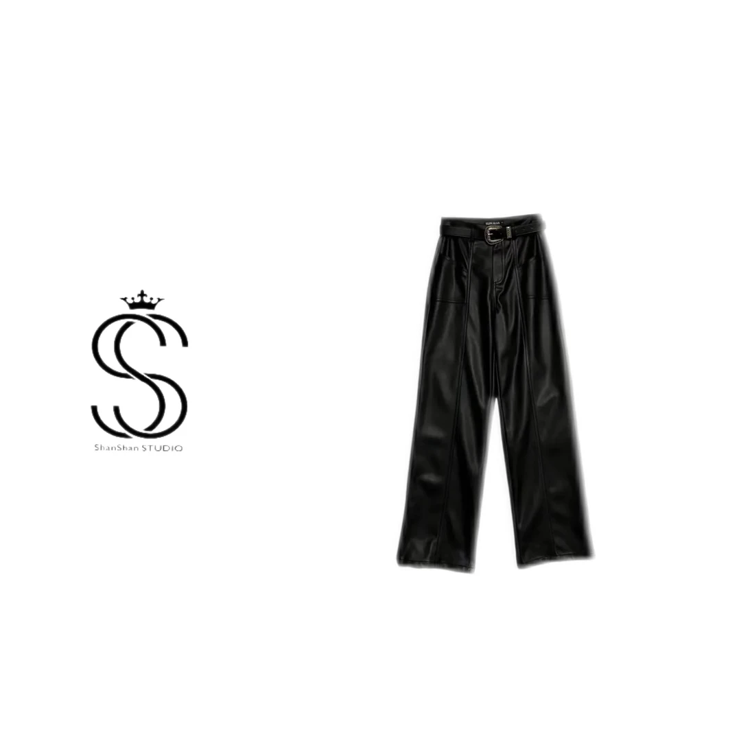 SS姗姗高腰直筒时尚休闲百搭女士黑色设计师裤子21060572