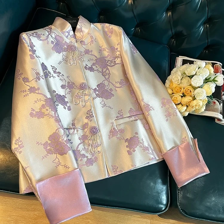 2024早秋新款刺绣紫色唐装新中式上衣 流行风格国风外套女春秋款