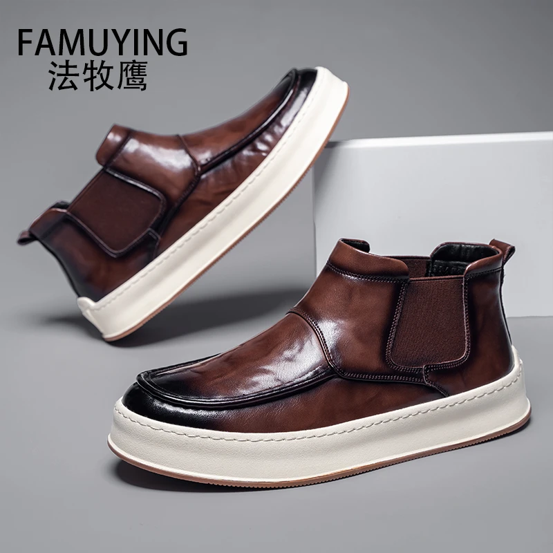 新品秋季百搭高档切尔西靴潮流真皮马丁靴男软底轻便时尚休闲男鞋