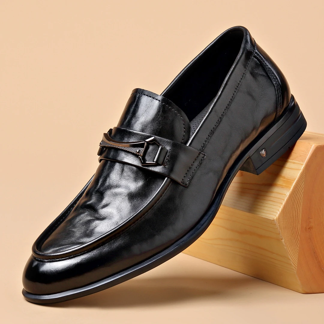 头层牛皮透气真皮皮鞋男时尚百搭英伦风软底轻便男鞋正装乐福鞋