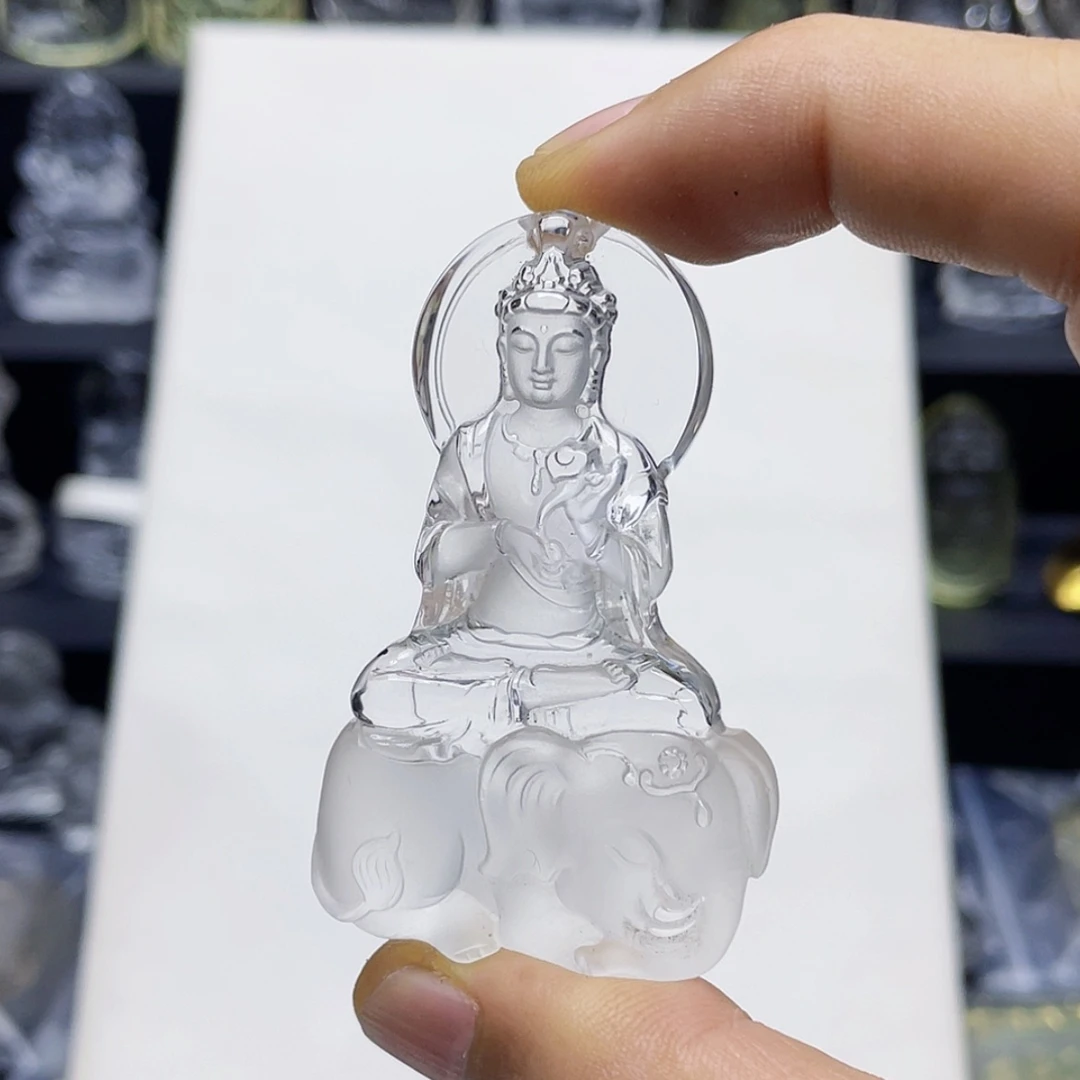 【闪购商品】水晶颈饰未镶嵌烟**指天然白水晶立体精雕普贤菩萨