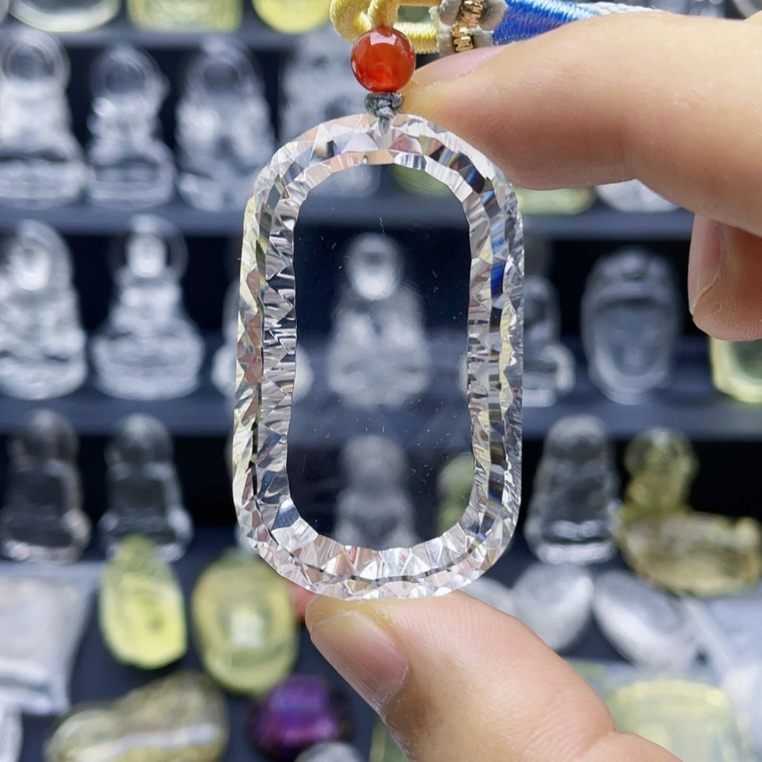 【闪购商品】水晶颈饰未镶嵌天然白水晶千禧面平安无事牌吊坠