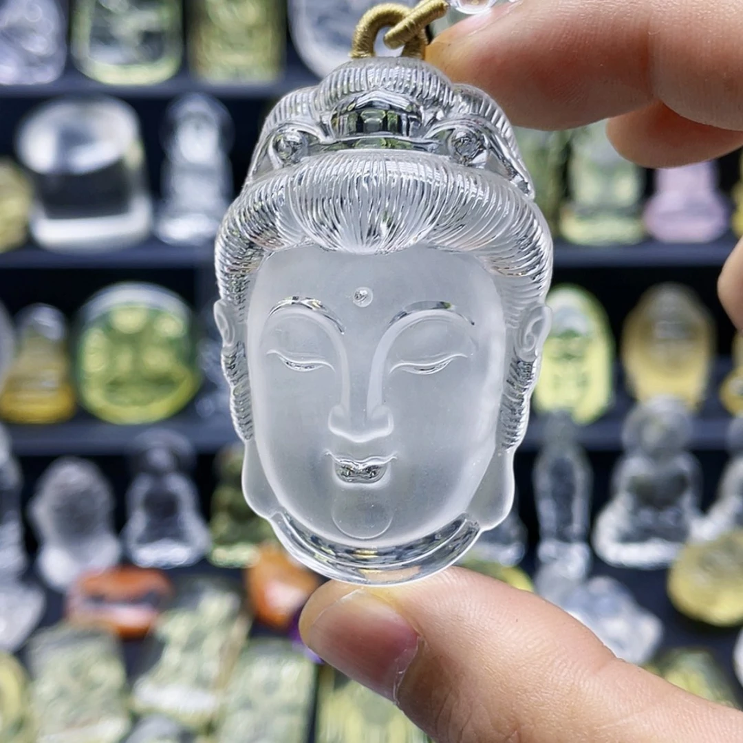 【闪购商品】水晶颈饰未镶嵌花****威天然白水晶精雕观音佛首