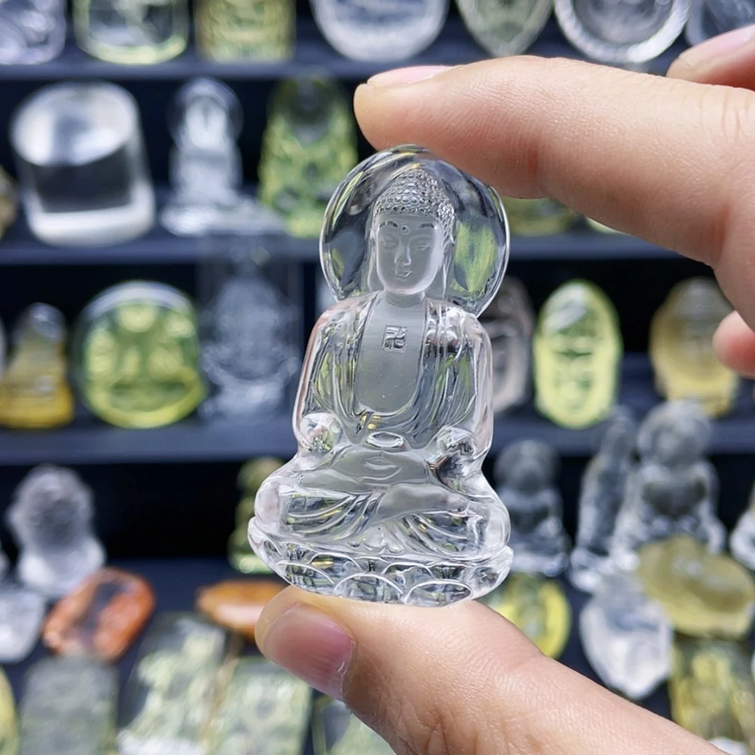 【闪购商品】水晶颈饰未镶嵌无**孩天然白水晶立体精雕大日如来吊坠