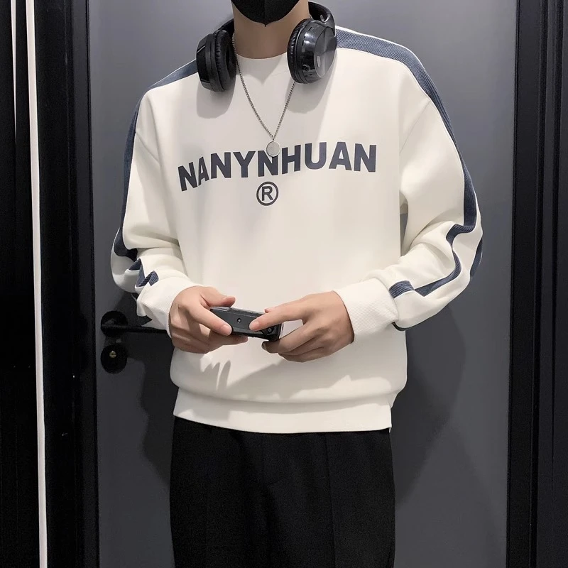 2023男士圆领秋冬款休闲加绒加厚卫衣潮牌潮流休闲内搭保暖打底衫