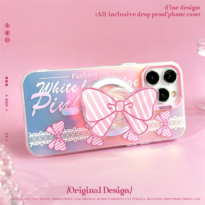 官官同学蝴蝶结适用苹果15promax手机壳14磁吸支架13镭射12磨砂硬