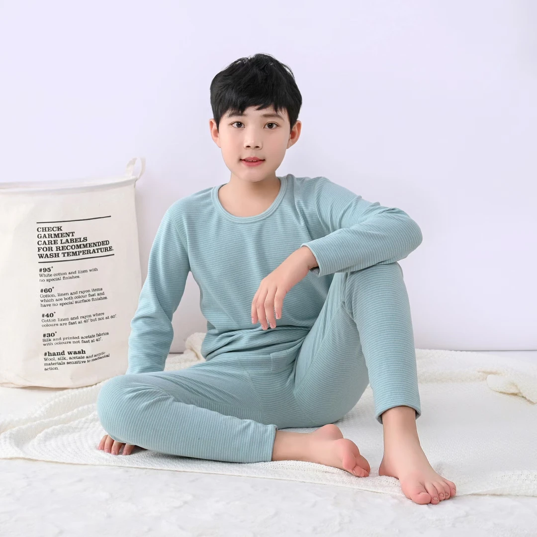 青少年秋冬德绒保暖内衣套装男童儿童秋衣秋裤初中高中生圆领套装