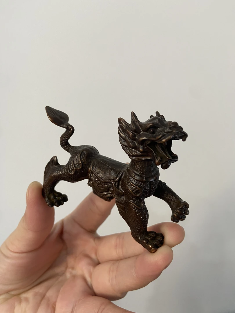 古玩收藏仿古铜器书房镇纸茶宠神兽麒麟风水地藏王坐骑茶桌面摆件